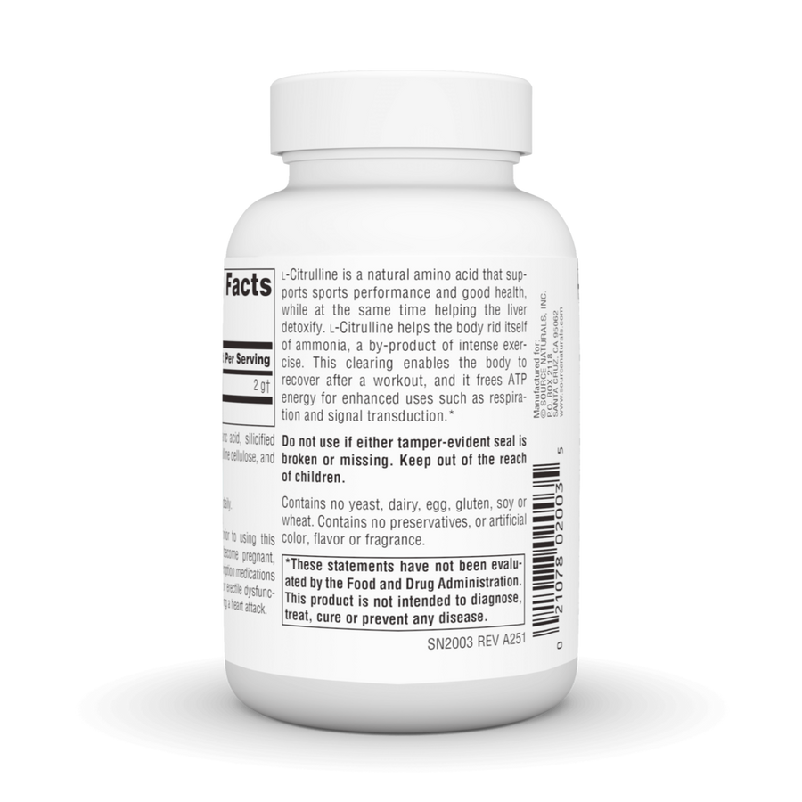 소스내추럴스 L-시트룰린 1000mg 60정 제품 뒷면 및 주의사항